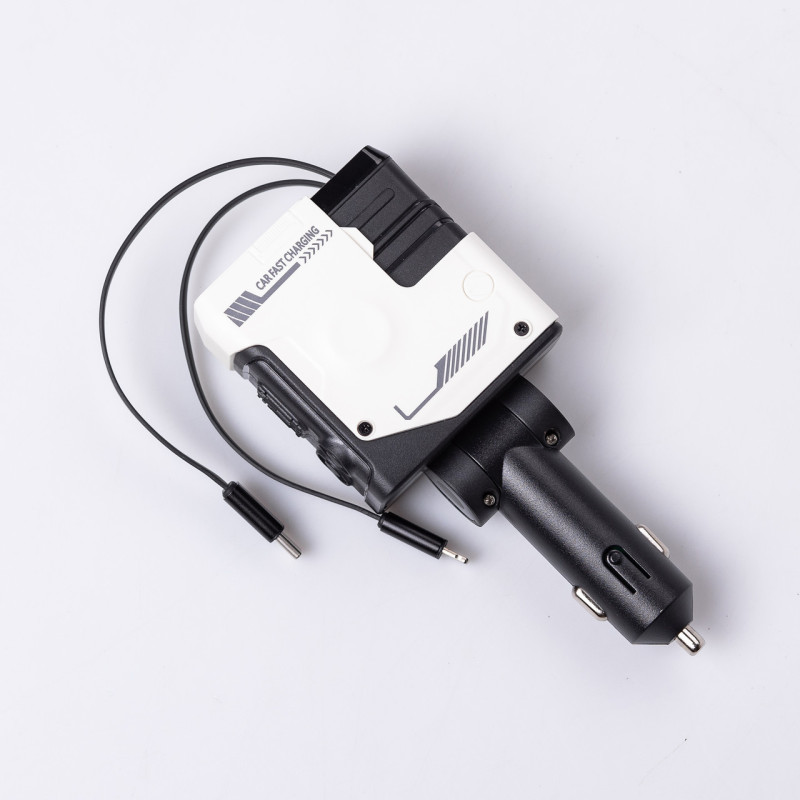 Автомобільний зарядний пристрій MECHA з висувними кабелями та портами USB/Type-C Білий HP-A1W