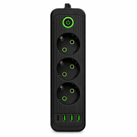 Мережевий фільтр чорний з вимикачем 3 розетки 3хUSB-A 1xUSB-C 3м HP-5-34